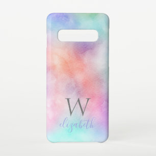 Monogram Naam Initiaal Rainbow Waterverf Pastel Samsung Galaxy S10 Hoesje
