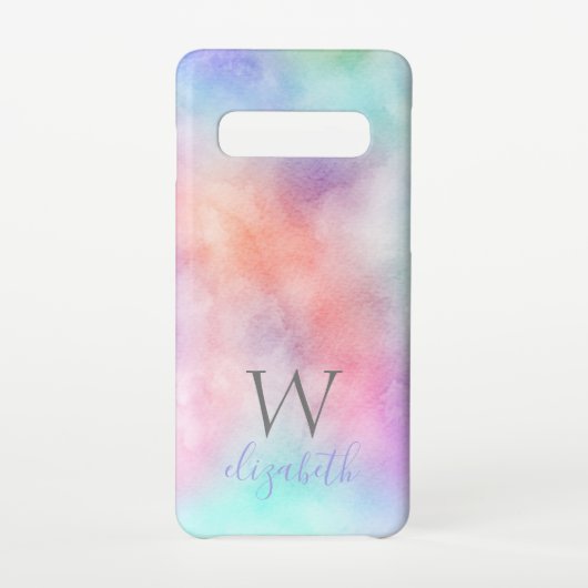 Monogram Naam Initiaal Rainbow Waterverf Pastel Samsung Galaxy Hoesje (Achterkant)