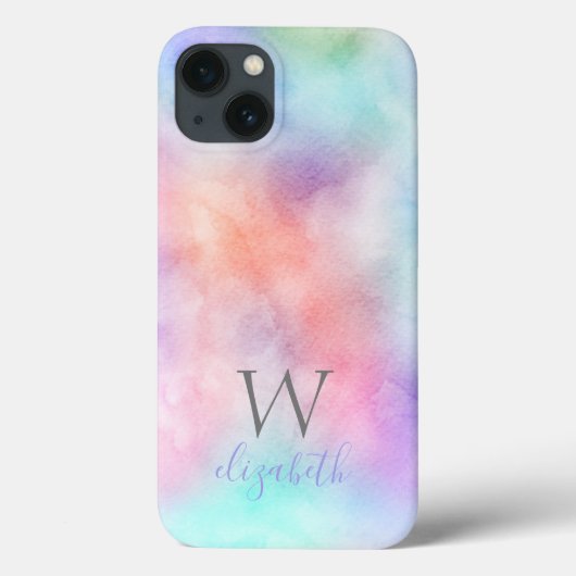 Monogram naam initiaal regenboog waterverf pastel Case-Mate iPhone case (Achterkant)
