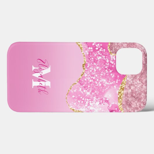 Monogram Naam Initiaal Roze Glam Bling Glitter Case-Mate iPhone Case (Achterkant (horizontaal))