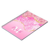 Monogram Naam Initiaal Roze Glam Glitter Notitieboek (Linkerzijde)