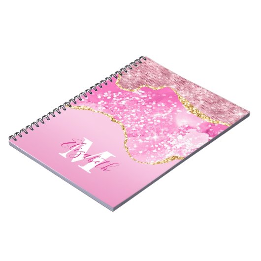 Monogram Naam Initiaal Roze Glam Glitter Notitieboek (Linkerzijde)