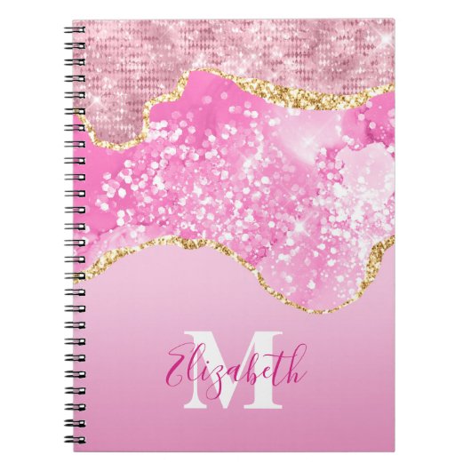 Monogram Naam Initiaal Roze Glam Glitter Notitieboek (Voorkant)