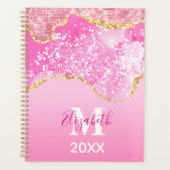 Monogram Naam Initiaal Roze Glam Glitter Planner (Voorkant)