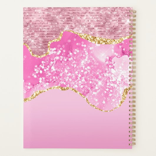 Monogram Naam Initiaal Roze Glam Glitter Planner (Achterkant)