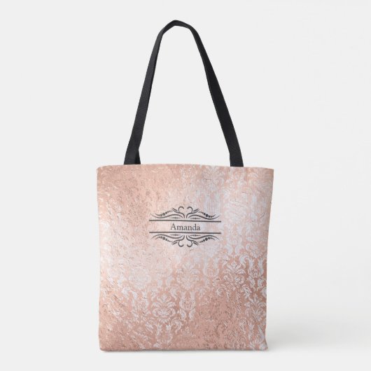 Monogram Naam Initiaal Roze Goud Damast Bruidsmeis Tote Bag (Achterkant)