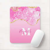 Monogram naam initiaal roze goud glam glitter muismat (Met muis)