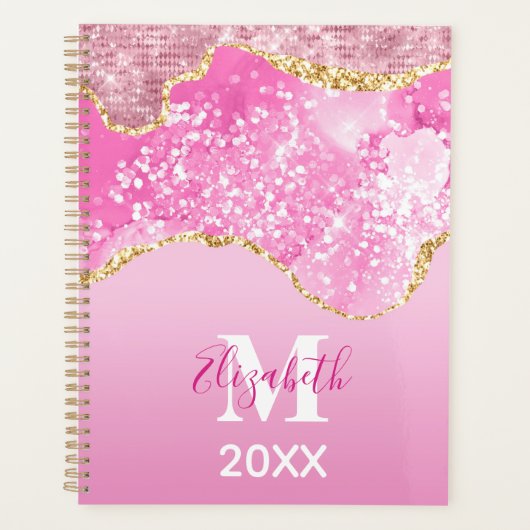 Monogram Naam Initiaal Roze Goud Glam Glitter Planner (Voorkant)