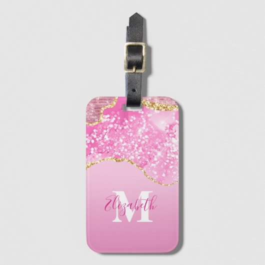 Monogram Naam Initiaal Roze Goud Glam Glitters  Bagagelabel (Voorkant (verticaal))