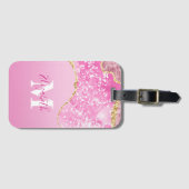 Monogram Naam Initiaal Roze Goud Glam Glitters  Bagagelabel (Voorkant (horizontaal))