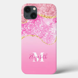 Monogram Naam Initiaal Roze Goud Glam Glitters Case-Mate iPhone Case