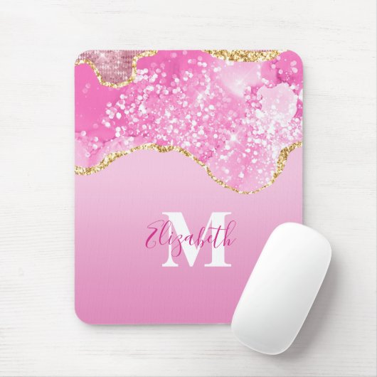 Monogram Naam Initiaal Roze Goud Glam Glitters Muismat (Met muis)