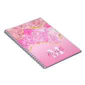 Monogram Naam Initiaal Roze Goud Glam Glitters Notitieboek (Rechterzijde)