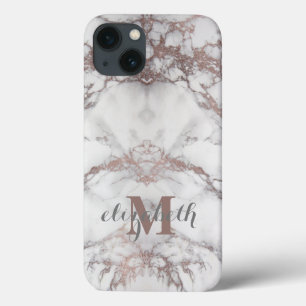Monogram naam initiaal roze goud wit grijs marmer Case-Mate iPhone case