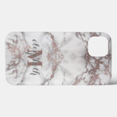 Monogram naam initiaal roze goud wit grijs marmer Case-Mate iPhone case (Achterkant (horizontaal))