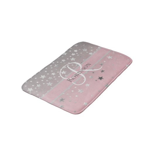 Monogram Naam Initiaal Roze Grijs Zilver Modieus Badmat (Gekanteld)