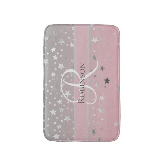 Monogram Naam Initiaal Roze Grijs Zilver Modieus Badmat (Voorkant Verticaal)