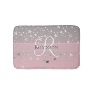Monogram naam initiaal roze grijs zilver trendy badmat