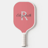 Monogram Naam Initiaal Roze Koraal Grijs Wit Pickleball Paddle (Achterkant)