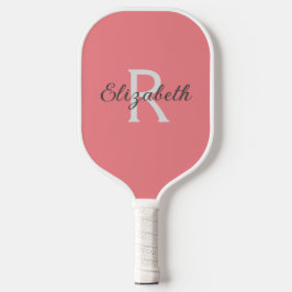 Monogram Naam Initiaal Roze Koraal Grijs Wit Pickleball Paddle