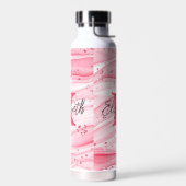 Monogram Naam Initiaal Roze Wit Zilver Glitter Waterfles (Links)