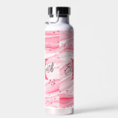 Monogram Naam Initiaal Roze Wit Zilver Glitter Waterfles (Rechts)