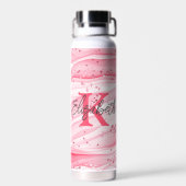 Monogram Naam Initiaal Roze Wit Zilver Glitter Waterfles (Achterkant)