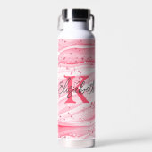 Monogram Naam Initiaal Roze Witte Zilver Glitter Waterfles (Voorkant)