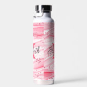 Monogram Naam Initiaal Roze Witte Zilver Glitter Waterfles (Rechts)