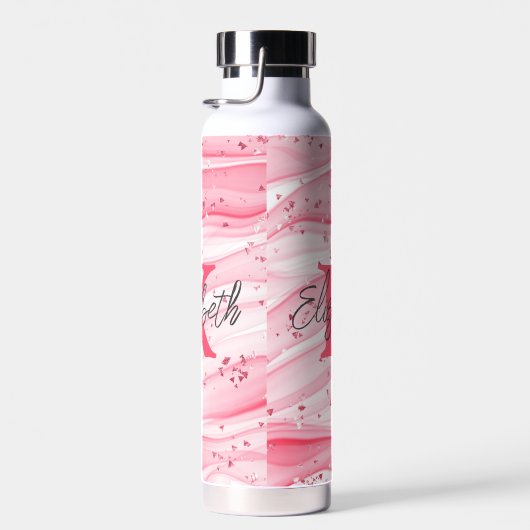 Monogram Naam Initiaal Roze Witte Zilver Glitter Waterfles (Rechts)