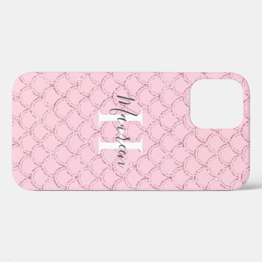 Monogram Naam Initiaal Roze Zeemeermin Schaaltjes  Case-Mate iPhone Case (Achterkant (horizontaal))