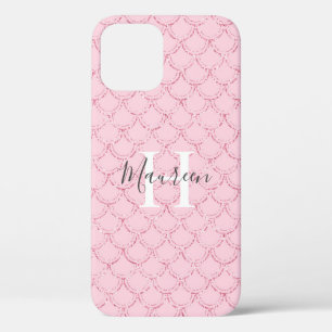 Monogram Naam Initiaal Roze Zeemeermin Schaaltjes  Case-Mate iPhone Case