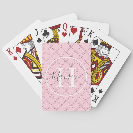 Monogram Naam Initiaal Roze Zeemeermin Schaaltjes  Pokerkaarten (Achterkant)