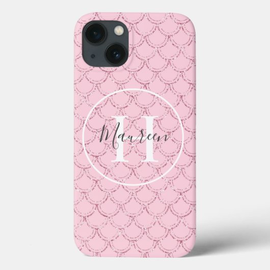 Monogram Naam Initiaal Roze Zeemeermin Schubben Tr Case-Mate iPhone Case (Achterkant)