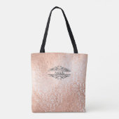 Monogram Naam Initiaal Rozen Goud Damast Bruidsmei Tote Bag (Achterkant)
