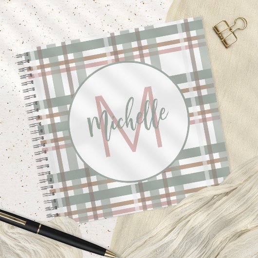 Monogram Naam Initiaal Sage Dusty Pink Pset Notitieboek