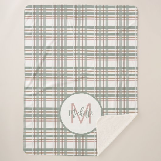 Monogram Naam Initiaal Sage Pink Pset Patroon Sherpa Deken (Voorkant)