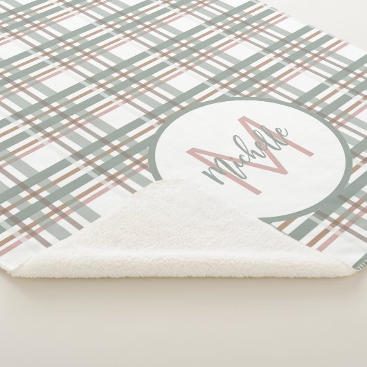 Monogram Naam Initiaal Sage Pink Pset Patroon Sherpa Deken (3/4)