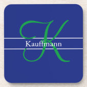 Monogram Naam Initiaal Script Blauw Groen Wit  Bier Onderzetter (Voorkant)