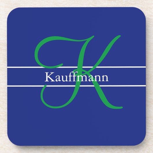 Monogram Naam Initiaal Script Blauw Groen Wit  Bier Onderzetter (Voorkant)