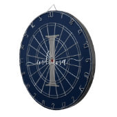 Monogram naam initiaal script Navy blauw Dartbord (Voorkant Rechts)