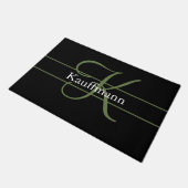 Monogram naam initiaal script zwart groen wit deurmat (Schuin)