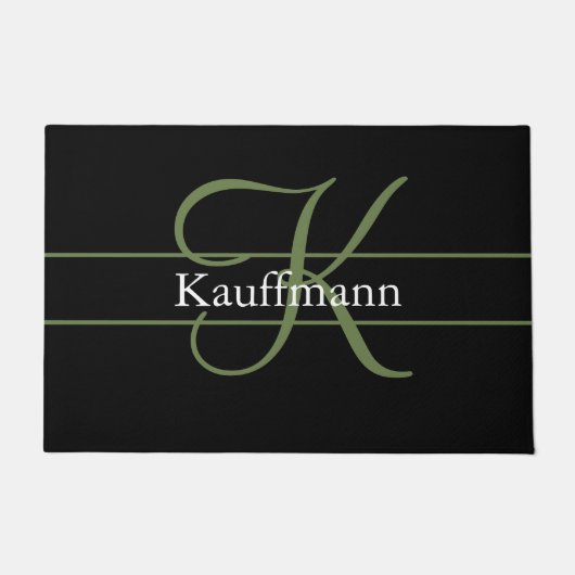 Monogram naam initiaal script zwart groen wit deurmat (Voorkant)