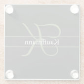Monogram naam initiaal script zwart groen wit glazen onderzetter (Achterkant)