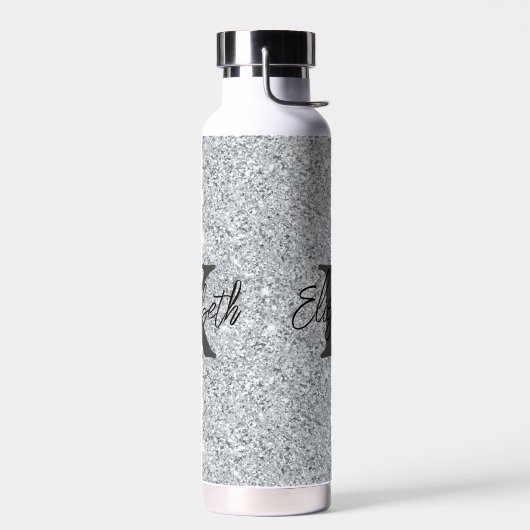 Monogram Naam Initiaal Silver Glitter Girly Trendy Waterfles (Links)