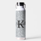 Monogram Naam Initiaal Silver Glitter Girly Trendy Waterfles (Voorkant)