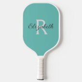Monogram naam initiaal turkoois groen blauw grijs pickleball paddle (Achterkant)