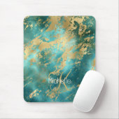 Monogram Naam Initiaal Turquoise Green Gold Marble Muismat (Met muis)