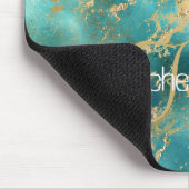 Monogram naam initiaal turquoise groen goud marmer muismat (Hoek)