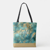 Monogram Naam Initiaal Turquoise Groen Goud Marmer Tote Bag (Achterkant)
